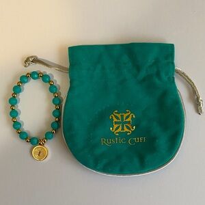 Rustic Cuff Turquoise-Color and Gold Bead Bracelet